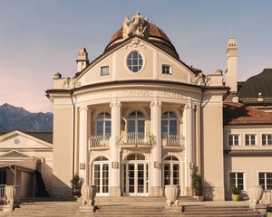 Meran, Merano in South Tyrol, northern Italy. Kurhaus, famous building in the spa resort.