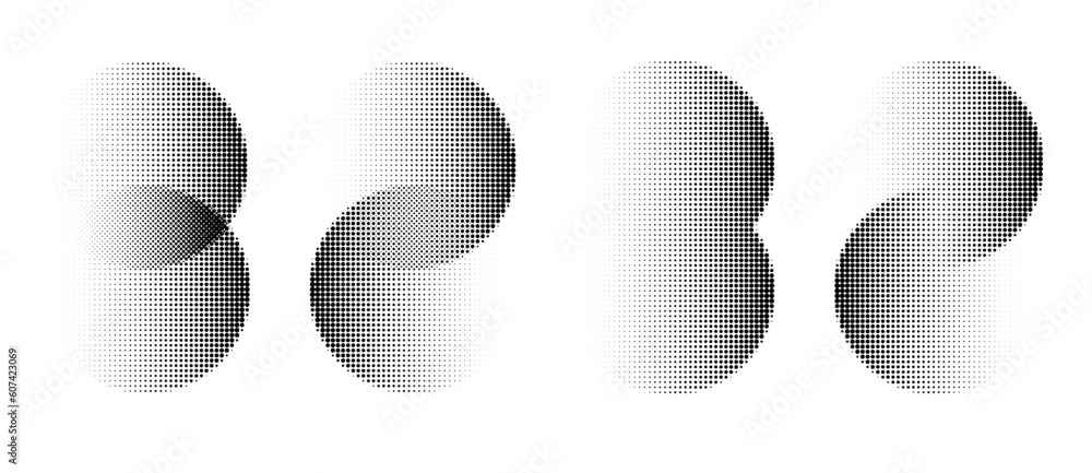 Poster set of transition in two circles with dots. abstract art geometric background for logo, icon, tattoo