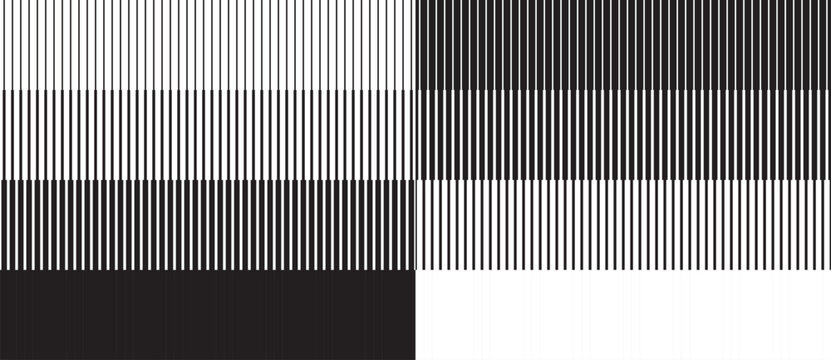 Abstract art geometric background with vertical lines. Optical illusion with lines and transition. Black lines on a white background and white lines on the black side.