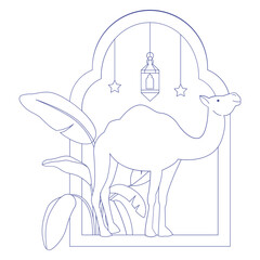Camel Eid Adha Outline 2D Illustrations