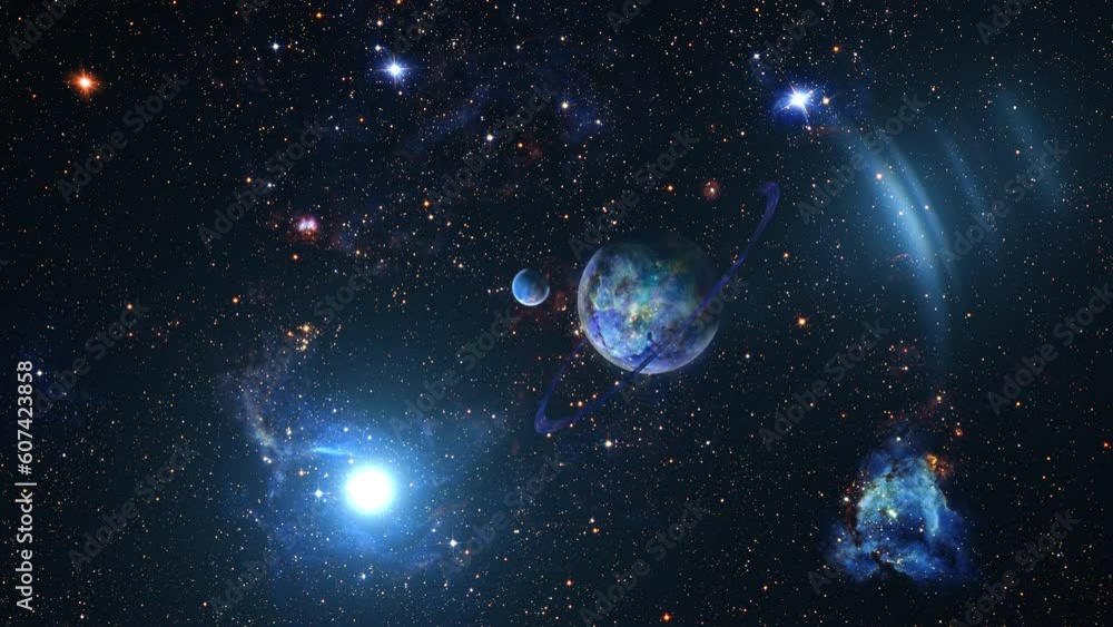 Poster abstract outer space view unidentified alien solar system with distant planet sci fi universe cinema