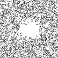 Water Sports vector doodles frame.