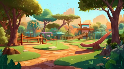 Enchanting Fantasy World at the Modern Park Interior. A Captivating Digital Art Illustrations. Generative AI