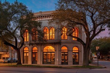 Obraz premium Historical business architecture building that has been repurposed or renovated to accommodate modern business needs while preserving its original charm and character - Generative AI