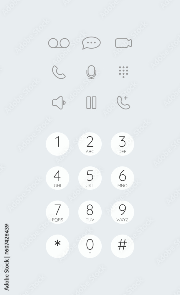 Poster smartphone dial phone ui set. phone pad, screen keypad, dial buttons. vector isolated illustration t