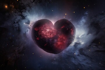 heart-shaped nebula with stars and planets in the background, created with generative ai