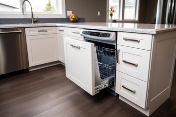 energy-efficient dishwasher in a modern kitchen, created with generative ai