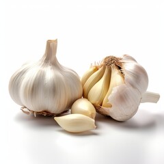 A fresh garlic isolated on white background. Fresh raw organic vegetable. Generative AI.
