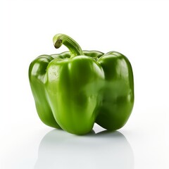 A fresh green pepper paprika isolated on white background. Fresh raw organic vegetable. Generative AI.