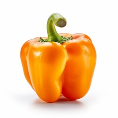 A fresh orange pepper paprika isolated on white background. Fresh raw organic vegetable. Generative AI.