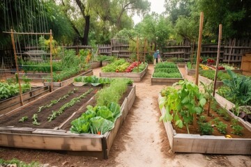 community garden with variety of herbs, vegetables and fruits, created with generative ai