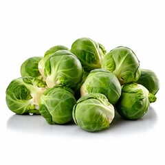 Obraz premium A fresh brussels sprouts isolated on white background. Fresh raw organic vegetable. Generative AI.