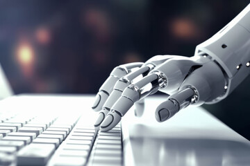 The Intersection of Artificial Intelligence and Advanced Technology: Enhancing Efficiency and Automation, Robot Hand Typing on Keyboard, AI Generative