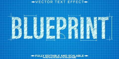 Blueprint drawing text effect, editable engineering and architectural text style