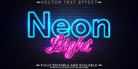 Neon light text effect, editable retro and glowing text style