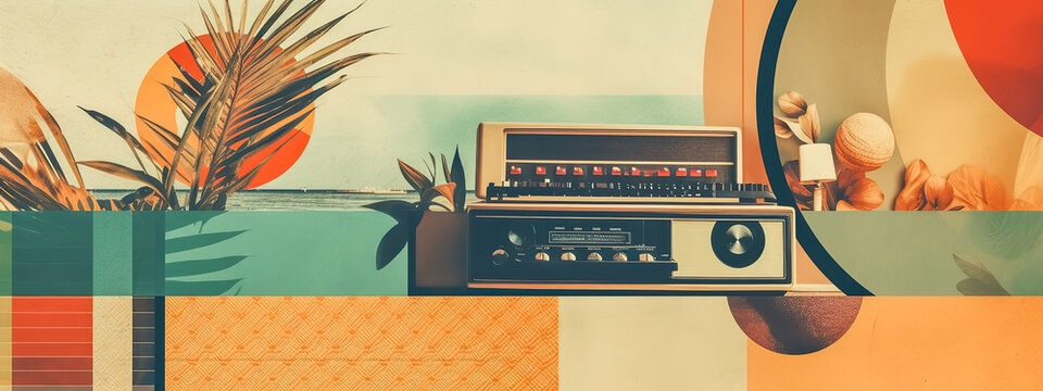music abstract retro style art banner, made with Generative AI