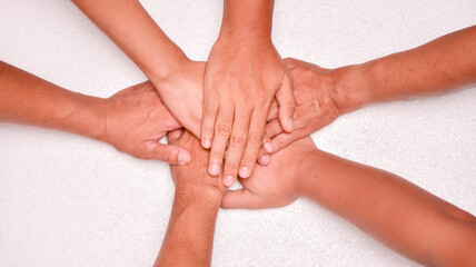 Fototapeta premium Teamwork concept, business team handshake holding successful business concept, cooperation, unity