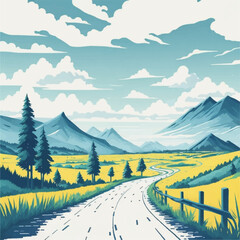 Road vector illustration. Road in the field. Road to the horizon.