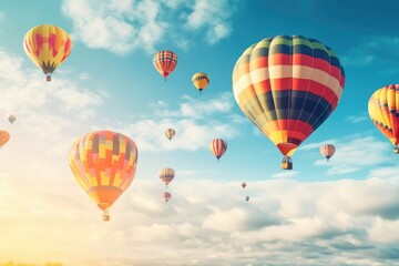 Naklejka premium Colorful Hot Air Balloons in Flight, AI Generated