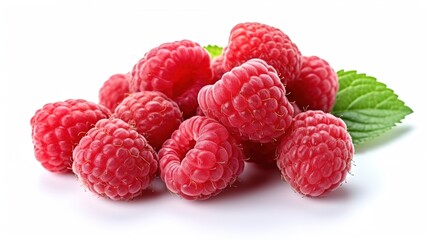 ripe raspberries isolated on white background close up. Generative AI