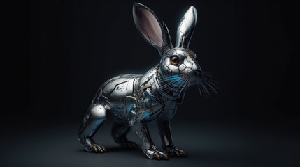 Fototapeta na wymiar Image of a robotic rabbit on a black background. Year of the Rabbit.