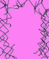 Hand drawn sketch torn iron mesh fence. Grunge style backgrounds. Vector art illustration. 