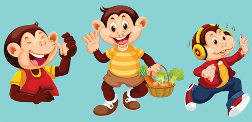  Set of monkey cartoon character by the greatest graphics