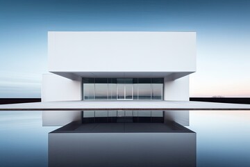 Minimalist business architecture building with a focus on simplicity, functionality, and efficient use of space, reflecting a streamlined and contemporary aesthetic - Generative AI