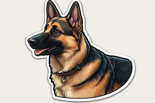 Art design in german shepherd sticker die cut of dog with minimal concept. Decorated in cartoon graphic isolated on plain background. Glorious generative AI.