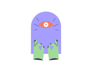 A pair of hands doing mantra symbol towards an eye in the sky 
