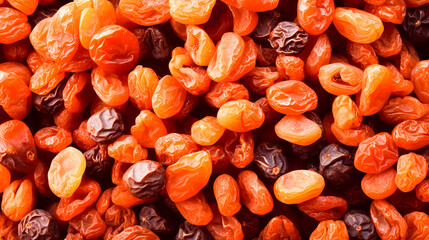 Organic golden raisins texture. Close up food background. Top view. Generative AI - obrazy, fototapety, plakaty