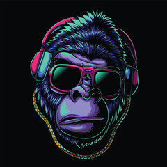 Gorilla head cyberpunk style vector illustration