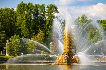Fototapeta premium Moscow, Russia - May 18, 2023: golden ear fountain