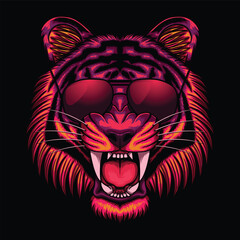 Tiger head cyberpunk colorful vector illustration