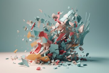 photorealistic illustration of deconstructed and fragmented shapes in motion, created with generative ai