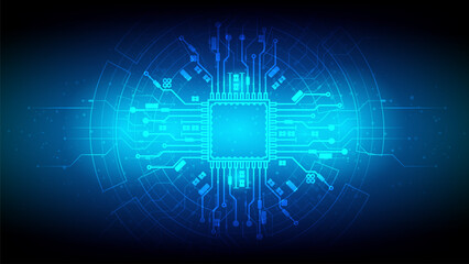 Abstract technology chip processor background circuit board on blue background vector. Hi-tech communication concept futuristic digital innovation background vector illustration.
