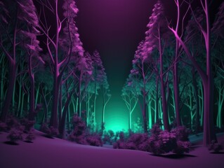 3D Render Abstract Background With a Spooky Forest Setting and Dark Shades of Green and Purple