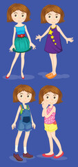 Young girl in different costumes by the greatest graphics