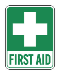 Fototapeta premium First Aid text sign. First aid station sticker