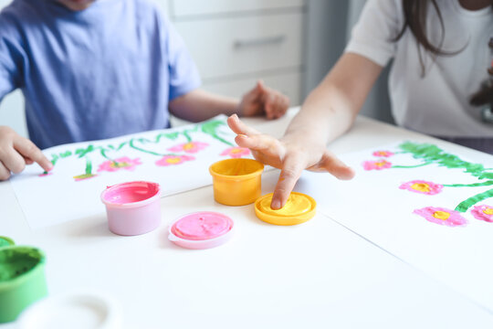 Children draw with paints, the concept of educational activities