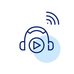 Music or radio playing in headphones. Wireless connection. Pixel perfect, editable stroke simple icon
