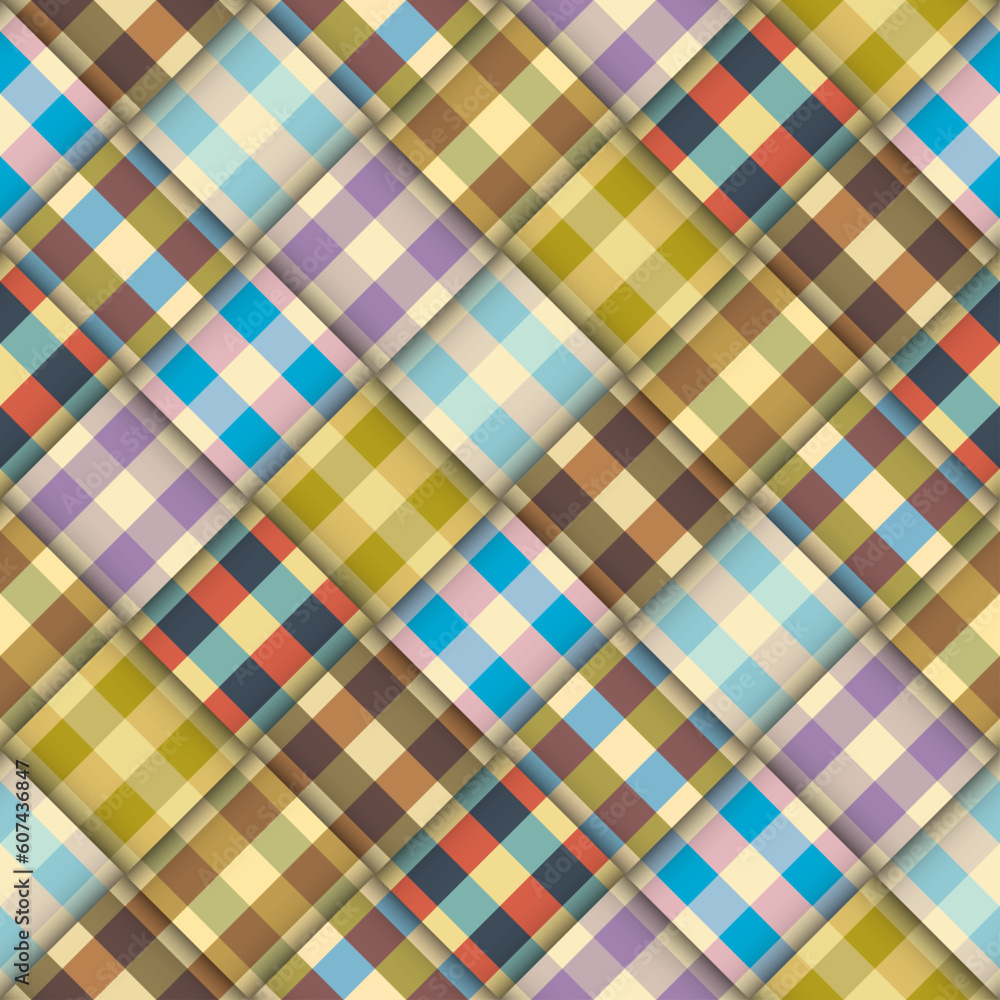 Fototapete Abstract background seamless pattern.. Diagonal plaid pattern. Vector image. Patchwork ribbons 3d pattern.