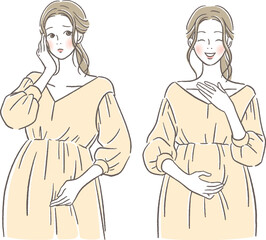 困る顔と笑う顔の妊婦