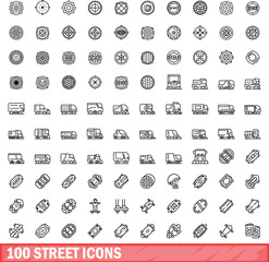 100 street icons set. Outline illustration of 100 street icons vector set isolated on white background