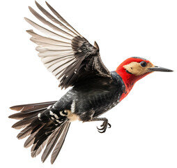 Flying woodpecker bird on the transparent background PNG. AI generative - obrazy, fototapety, plakaty