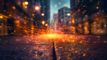 Beautiful background image in bright blurry colors with flying sparks.