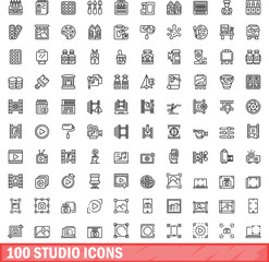 100 studio icons set. Outline illustration of 100 studio icons vector set isolated on white background