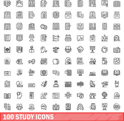 100 study icons set. Outline illustration of 100 study icons vector set isolated on white background
