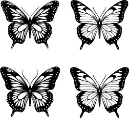 Fototapeta na wymiar Butterflies | Black and White Vector illustration