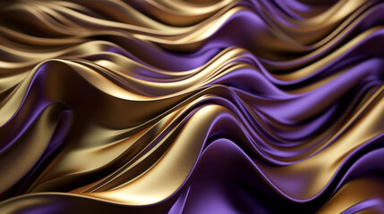 Purple wavy patterns with golden threads. Generative AI